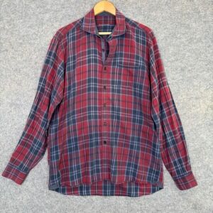 Borgo Ognissanti 28 Button Flannel Shirt Mens XL Plaid Blue Red Italian Italy